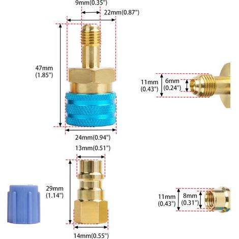Raccord rapide haute et basse pression pour climatisation automobile R1234yf, double usage, charge de réfrigérant, connecteur direct, tout cuivre R134a (1/4)