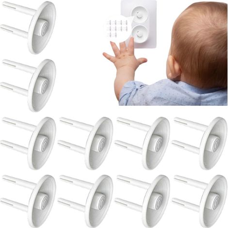 10 protège-prises pour bébé - Conception universelle - Protège-prises sécurisés pour enfants - Protections pour la maison - 3,7 x 2,2 cm - Convient aux prises sécurisées pour bébé - Blanc. (1/5)