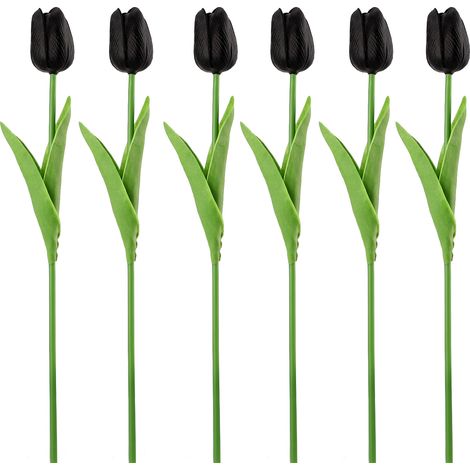 Fleurs artificielles tulipe noire, lot de 6 tiges en soie réaliste 34 cm pour décoration intérieure mariage événement (1/5)