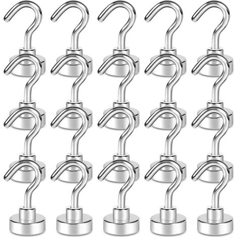 Lot de 20 crochets magnétiques, 1.5kg + aimant puissant avec crochet pour réfrigérateur, crochet de croisière robuste pour plafond, crochet magnétique