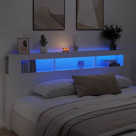 Tête de lit LED blanche en bois d’ingénierie 220 x 18,5 x 103,5 cm - PANGIVO (1/5)