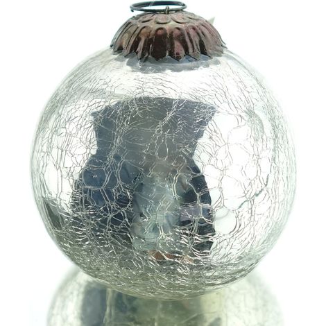 Weihnachtskugel Craquelé Optik Silberfarben Ø 7,5 cm - Glas