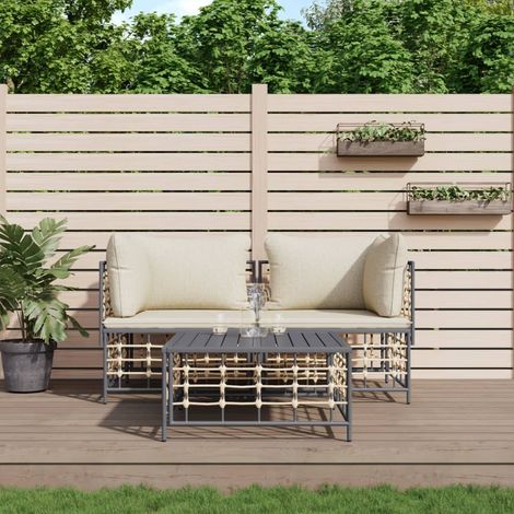 Juego de muebles de jardín 3 pzas cojines antracita ratán PE vidaXL (1/5)
