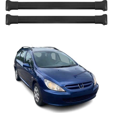 OMAC Barres de toit en aluminium pour Peugeot 307 Break 2001-2008 – TÜV / DIN 75302:2019 – Charge max 75 kg – 2 barres Noir (1/4)