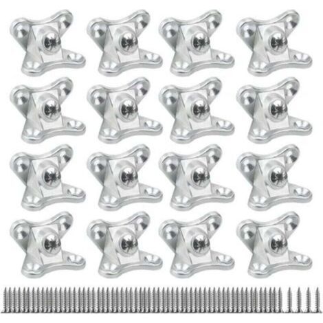 Conectores de esquina extraíbles - Juego de 16 piezas, conectores de clip tipo mariposa, conectores de esquina para madera y chapa (con 64 tornillos), color plata.