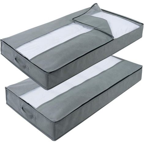 Coffres de rangement haut de gamme sous le lit (lot de 2) avec poignées, 100 50 15 cm, gris (1/4)