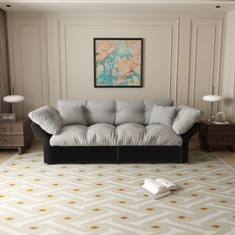 Sofá cama convertible 3-en-1 con capitonado de botones y 2 cojines mullidos, en terciopelo gris claro (1/5)