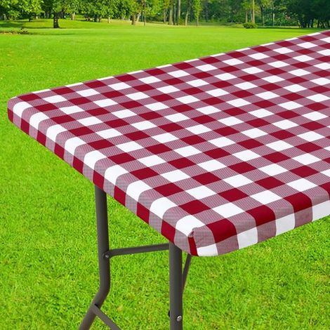 1 mantel rectangular para picnic, mantel de vinilo laminado elástico e impermeable, acampar y uso al aire libre (Burdeos + Blanco, 75183 cm) (1/5)