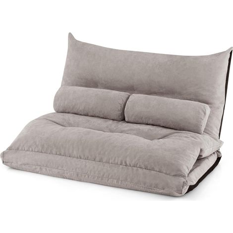 Goplus – Fauteuil de sol convertible 2 places – Dossier réglable 42 positions – Design pliable et compact – 2 coussins lombaires inclus – Gris (1/5)
