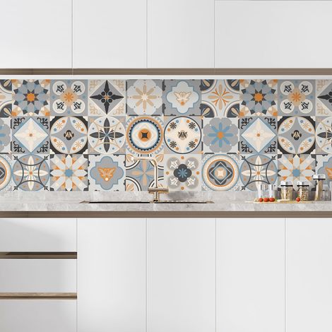 Crédence adhésive cuisine - Effet carreaux de ciment - 50x100 cm - Adhésif BRILLANT (1/5)