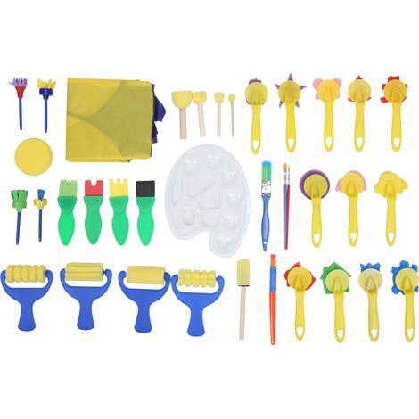 Kit de 36 pièces pour peinture murale graffiti pour enfants, avec éponge, tampons et couverture résistante aux taches. (1/5)