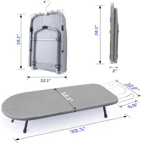 Petite Planche à Repasser Pliable avec Repose-Fer, Peu Encombrante, Mini Planche à Repasser Pliable avec Pieds AntidéRapants, pour Une Utilisation à La Maison, 83 X 31 Cm, Grise (1/5)