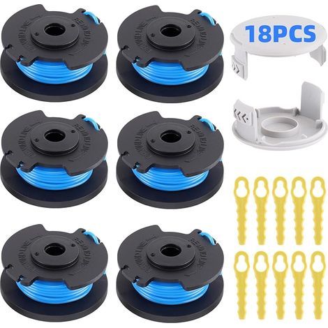 6Pcs Bobine Fil Coupe Bordure pour Ryobi One+ Rotofil Debroussailleuse AC14RL3A 18V 24V 40V Coupe Bordures Accessoires Rechange + 2 Couvercle + 10 Lames de Rechange Remplacements (Ø1.65mm, 3.4m) (1/5)