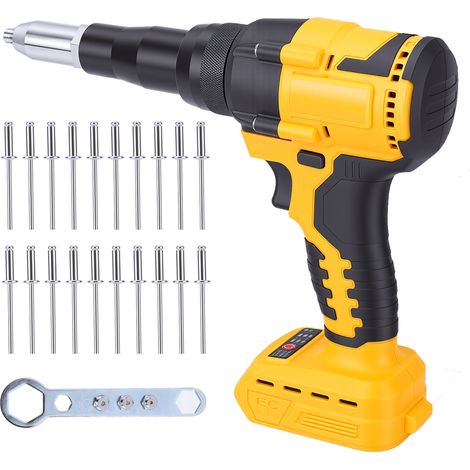 Pistolet à rivet compatible avec batterie Dewalt 20 V, outil de rivet sans fil avec 3 tailles (1/8", 5/32", 3/16") rivets en aluminium, kit de pistolet à rivet avec moteur sans fil(Batterie Non Inclus