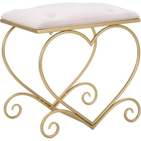 Sgabello Basso Rosa a Cuore in Metallo Oro con Seduta in Velluto (1/5)