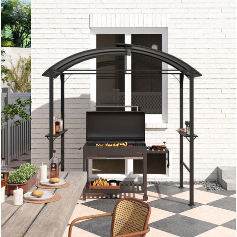 Grillpavillon Gartenpavillon Ablagen Stahl grau HAVRYA (1/4)