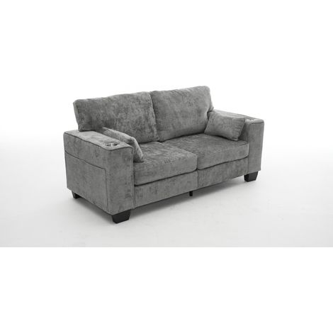 Divano 2 posti in ciniglia grigio scuro, struttura in legno, 182 cm, facile montaggio (1/5)
