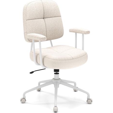 COSTWAY Sedia da Ufficio, con Schienale e Braccioli, Sedia Girevole Regolabile con Funzione a Dondolo e Ruote per Camera da Letto, Studio, Portata 150 kg (Bianco) (1/5)
