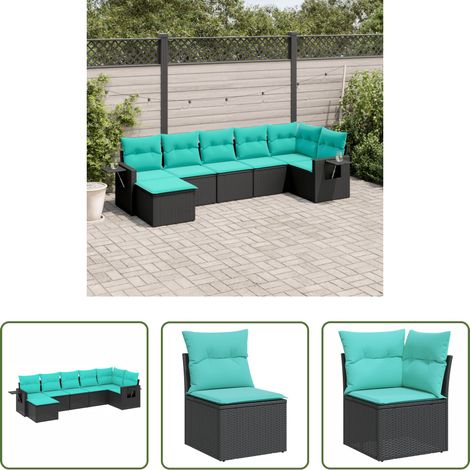 Gartenmöbel - 7-teiliges Gartensofa-Set mit Kissen, schwarzes Polyrattan (1/5)