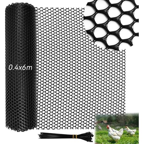 Black Plastic Mesh Fence, 6 m x 40 cm Small Plastic Mesh Hexagonal Fence Netting Protection Balcony Cat with 60 Cable Ties for Chicken Coop, Cat, Balcony (1/5)