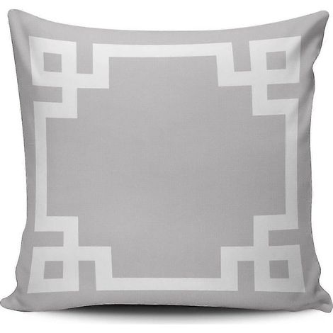Taie d'oreiller décorative personnalisée, motif grec gris et blanc, bordure carrée européenne. (1/5)