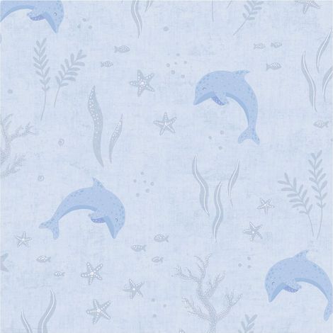 Children wallpaper wall Profhome 771321 non-woven wallpaper smooth with maritime design matt blue light blue grey 5,33 m2 (1/5)