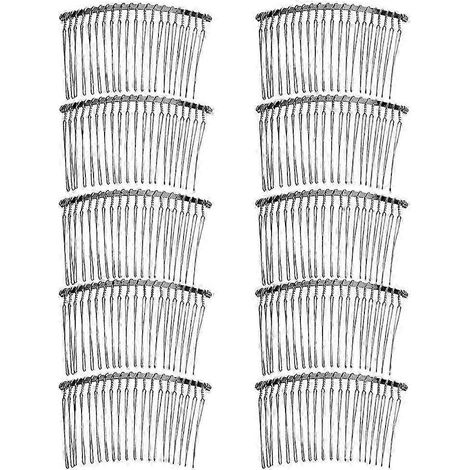 Lot de 10 peignes à cheveux vintage faits main en métal plaqué, colorés, pour femmes, bijoux de cheveux de mariage.-silver (1/5)