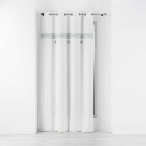 Rideau tamisant 140 x 240 cm 100% coton brodé Amaya Vert (1/4)