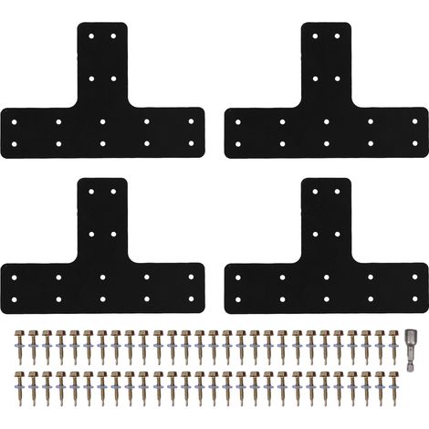Supports de poteaux en forme de T, plaque de réparation plate pour Pergola, support de connexion de poutre en treillis pour bois de 4x4 6x6, noir, 4 pièces (1/5)