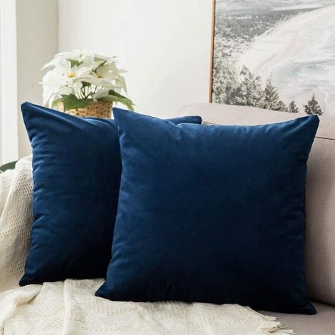 Lot de 2 Housses de Coussins en Velours Décoratif Canapé Taie d'oreiller Super Lisse Doux Confortable Decoration Maison Salon Chambre pour Canapé 40X40CM Bleu Foncé (1/5)