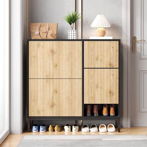 Schuhschrank mit Sitzhocker, Schuhregal mit 3 Klappen und offener Ablagefläche, geeignet für Flur und Schlafzimmer