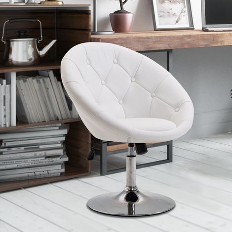 Sessel Wohnzimmer Loungesessel Relaxsessel mit Stahlbasis Lesesessel aus Kunstleder, Polstersessel für Schlafzimmer Weiß (1/5)