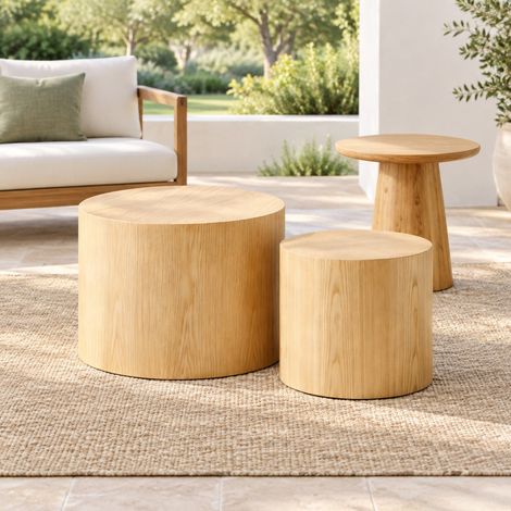 Mesa de centro nido redonda 2 piezas Ø48 x 38 cm + Ø38 x 32 cm, natural, DESVIAE (1/5)
