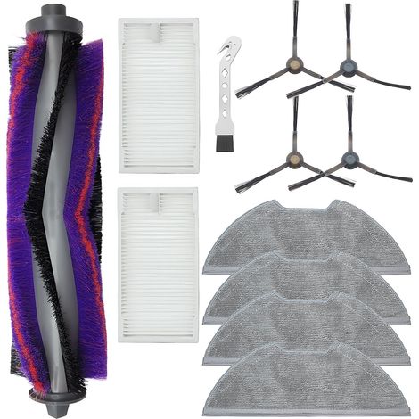 Kit de accesorios para aspiradoras Eureka NERE10s E10S, ​​Obode A8 A8 Plus y Midea M9. Incluye: 1 cepillo principal, 4 cepillos laterales, 2 filtros HEPA y 4 mopas.