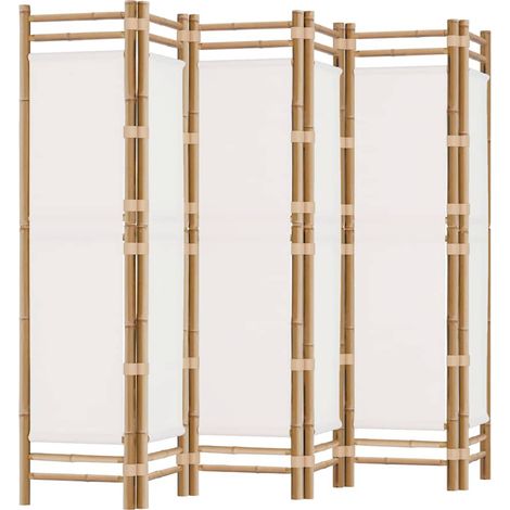 Cloison de séparation pliante 6 panneaux 240 cm Bambou et toile (1/5)