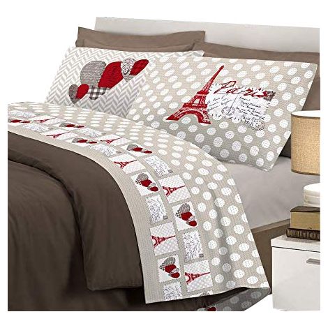 Completo letto flanella Parigi 3 misure, colori atossici Made in italy Piazza e mezza  - Rosso