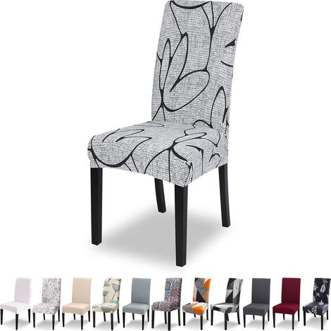 Lot 4 housses de chaise extensibles fleurs grises salle à manger (1/5)