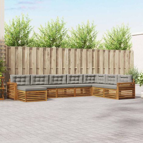 Outdoor-Sofagarnitur mit Kissen 8 pcs Natürlich und Hellgrau