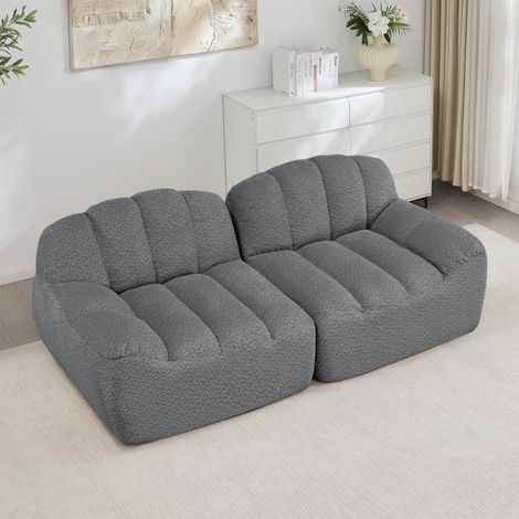 Divano modulare a 2 posti senza struttura rigida, a forma di conchiglia, con cuscini di seduta profondi, ideale per soggiorno e appartamento, non richiede montaggio, colore grigio.