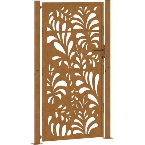 Portail de jardin 100x175 cm en acier patiné motif vagues (1/5)