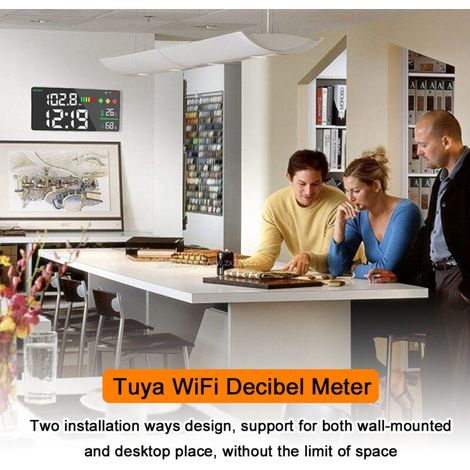 Sonomètre Tuya WiFi 4 en 1 avec mesure de la température et de l\'humidité, réveil, écran couleur LED 11 pouces, application de contrôle intelligente Tuya. (1/5)
