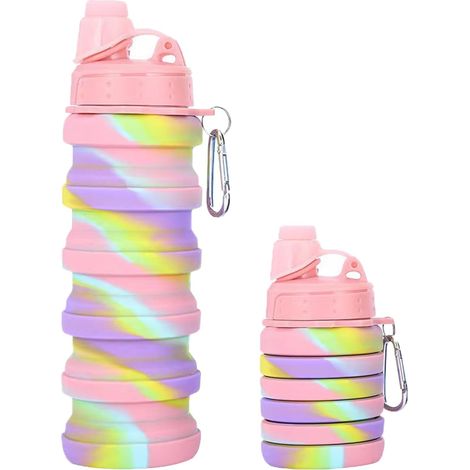 Tazza da viaggio pieghevole, in silicone con coulisse, borraccia pieghevole, ideale per campeggio, escursionismo e picnic (rosa) (1/2)