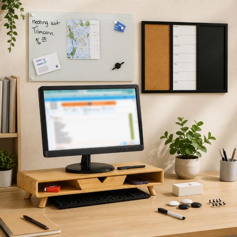 Glas-Whiteboard-Set für das Homeoffice (3-teilig) – Magnettafel, Monitorständer aus Bambus & Notizplaner (1/5)