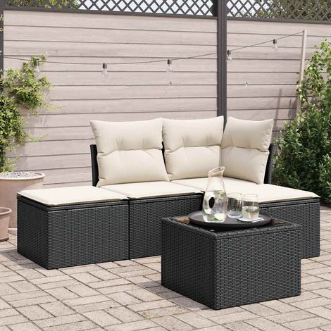 vidaXL 5 Piece Garden Sofa Set with Cushions Black Poly Rattan (1/4)