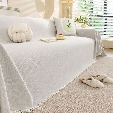 Housse jeté de canapé chenille blanc cassé à chevrons 180130cm adapté pour petit fauteuil 1 place 30 × 30 × 8 cm 940 g – Livraison gratuite