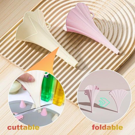 Set di 4 imbuti da cucina pieghevoli in silicone a forma di fiore, accessori per travasare liquidi in barattoli e bottiglie. (1/3)