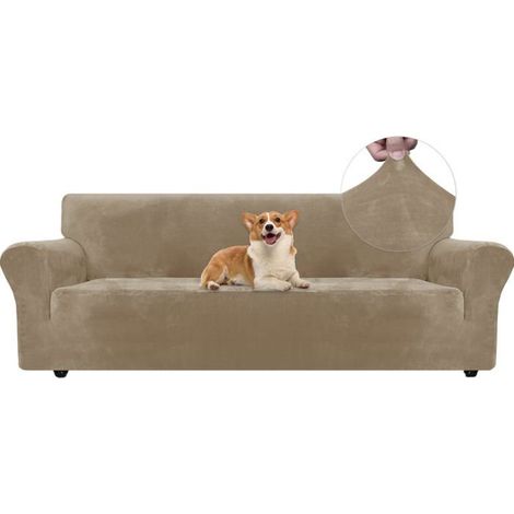 1 Housse de canapé, Velours, Extensible, 4 Places, Antidérapant, Salon