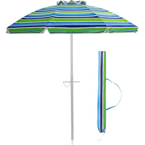 COSTWAY Ombrellone da Spiaggia 198cm, Ombrello Parasole da Esterno, Ombrellone Portatile con Borsa di Trasporto, Protezione Solare, Blu e Verde