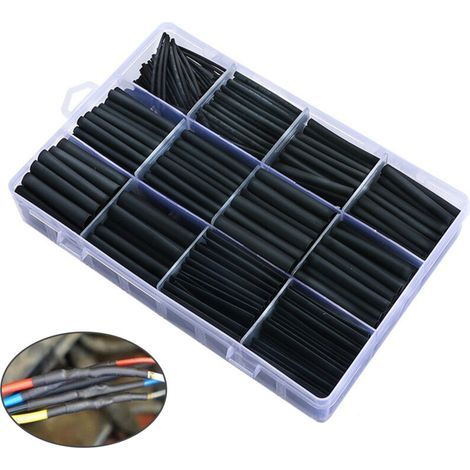 Gaine Thermorétractable Noire 650 Pièces – Kit de Tubes Rétractables en 8 Diamètres avec Rapport de Rétraction 2:1 (1/4)