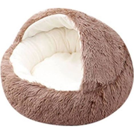 Lit caverne en peluche pour chat et chiots, sac de couchage igloo 50cm brun (1/5)